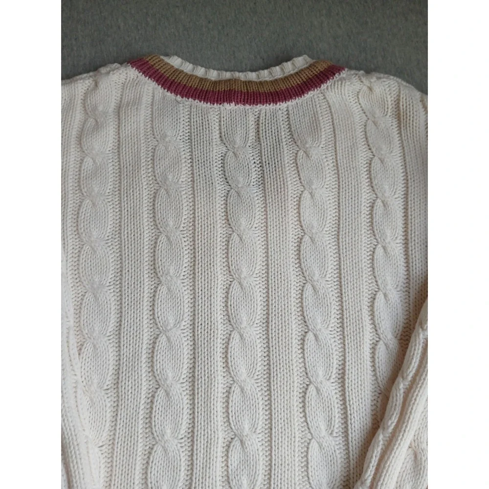 Vintage Gap Sweater Large Tennis Prep Cable Knit V Neck Preppy Wimbleton 90s - Picture 15 of 15